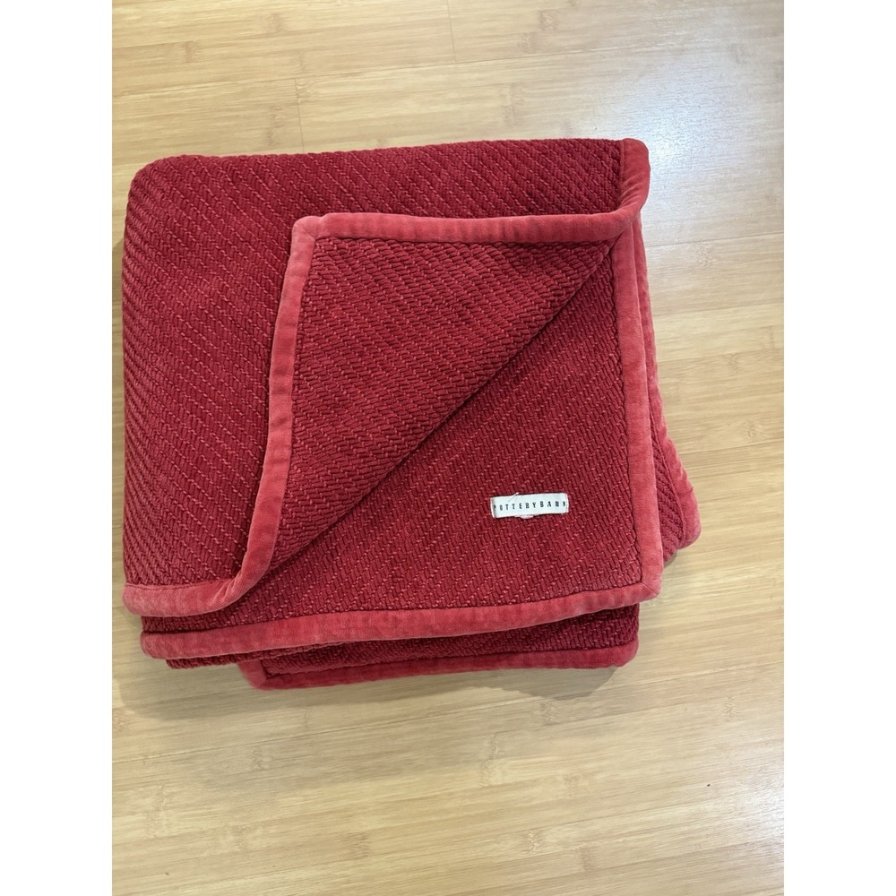 POTTERY BARN THROW COZY BLANKET Red Chenille 49x59 Holidays Farmhouse